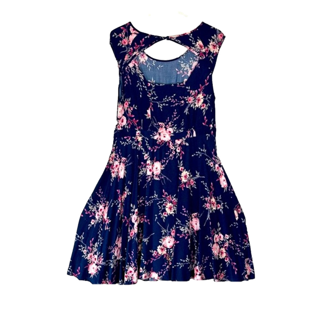 Torrid Sanguine Breeze Fit Flare Navy Floral Challis Dress 0 Keyhole Coquette - Picture 5 of 13